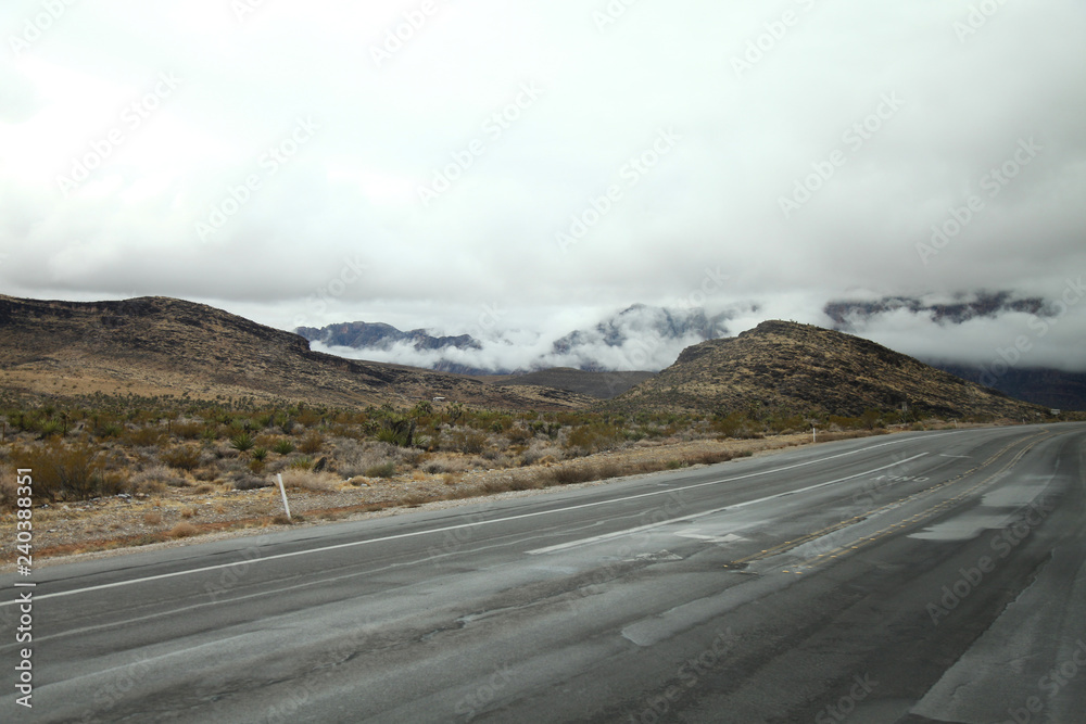 The road red rock canyon in Foggy day at nevada,USA