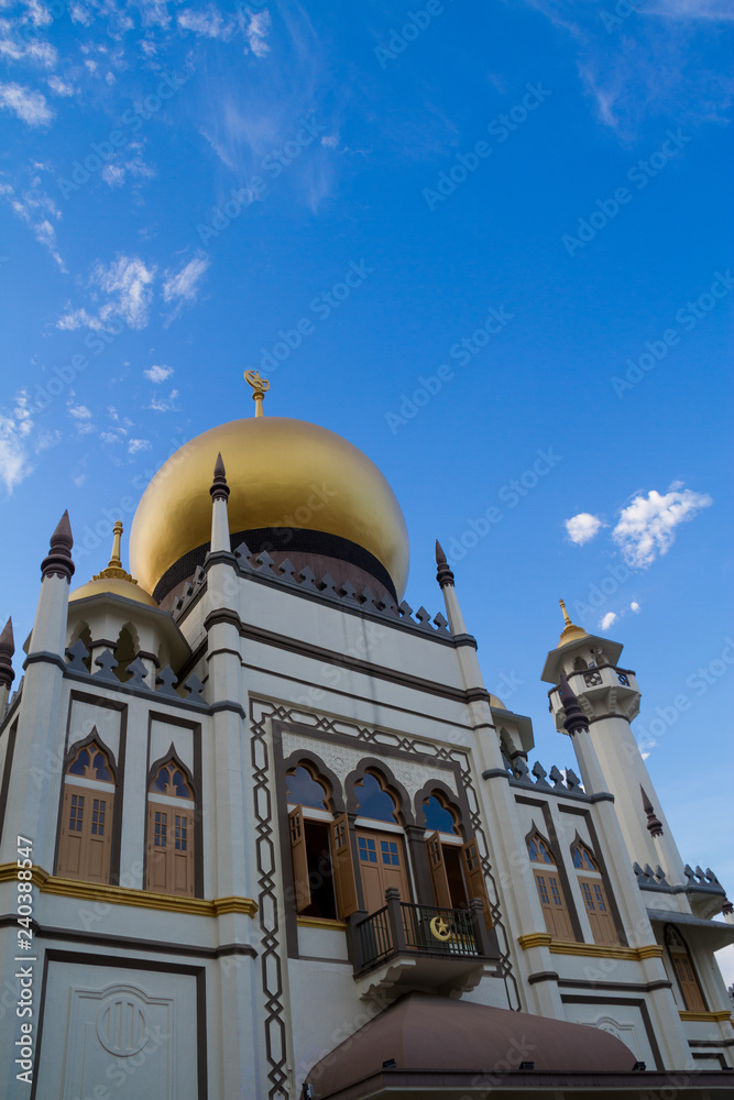 Daytime image of the Sultan Mosque in Singapore in the Little Arabia district.