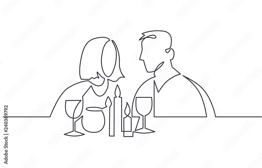 Couple drinking wine continuous one line vector drawing. Lovers. Romantic date. Couple drinking wine continuous one line vector drawing. Lovers. Romantic date.