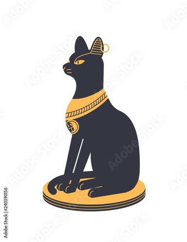 Bastet or Bast - goddess, deity or mythological creature with cat or lioness head holding ankh symbol