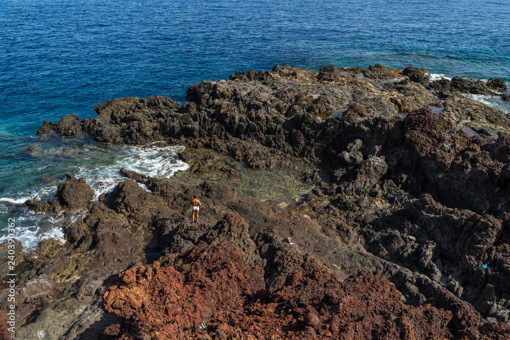 Atlantic Ocean. Rocky coast of Cape Teno (Punta de Teno). Tenerife. Canary Islands. Spain. Atlantic Ocean. Rocky coast of Cape Teno (Punta de Teno). Tenerife. Canary Islands. Spain.