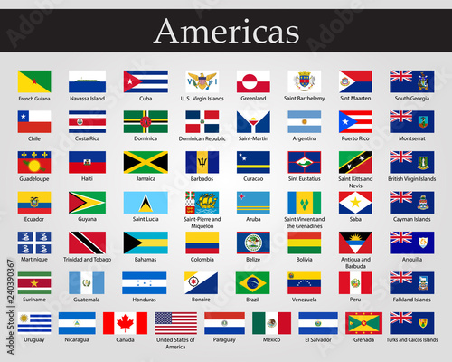Flags of all countries of the American continents.