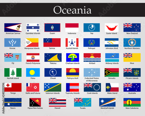 Obraz na plátně Flags of Oceania, all countries in original colors.