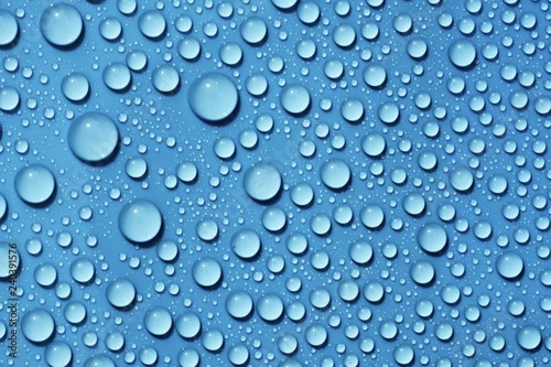 drops water on blue background