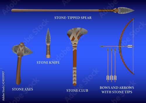 Realistic 3d Set Stone fighting weapon
