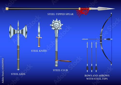 Realistic 3d Set Steel fighting weapon