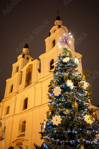 beautiful christmas tree in the city center at night