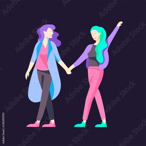 Vector people character walking on the street in autumn or winter clothes, friends and couples. Colorful Group of male and female flat cartoon characters