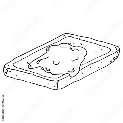 Toast with a piece of butter icon. Vector of a piece of butter on toast. Hand drawn buttered toast.