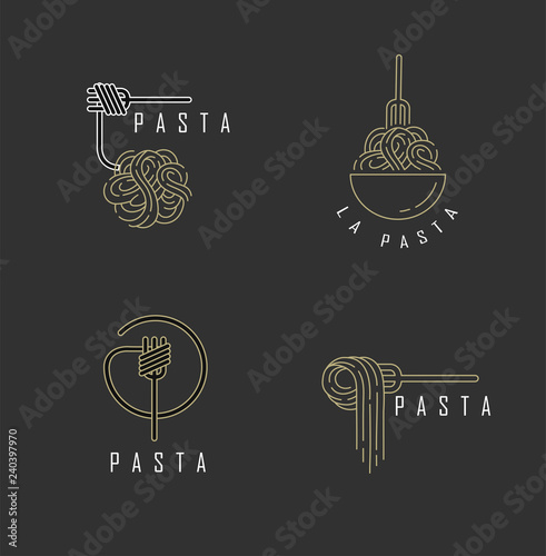 Vector icon and logo for italian pasta or noodles. Editable outline stroke size. Line flat contour, thin and linear design. Simple icons. Concept illustration. Sign, symbol, element.
