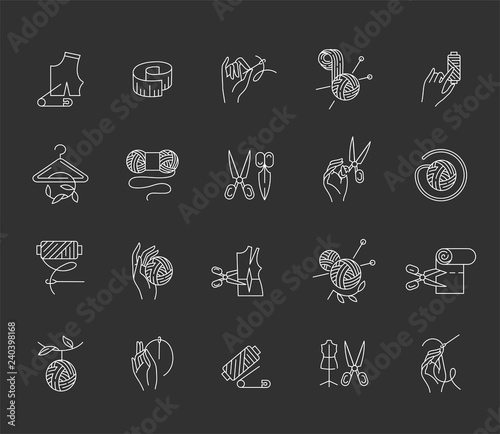 Vector icon and logo sewing and handmade. Editable outline stroke size. Line flat contour, thin and linear design. Simple icons. Concept illustration. Sign, symbol, element.
