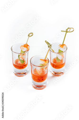 Catering.Glasses with shrimp snacks