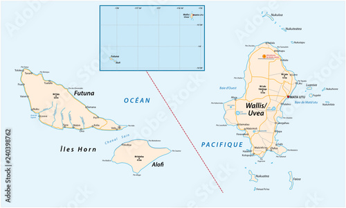 Road map of the French overseas territory of Wallis and Futuna