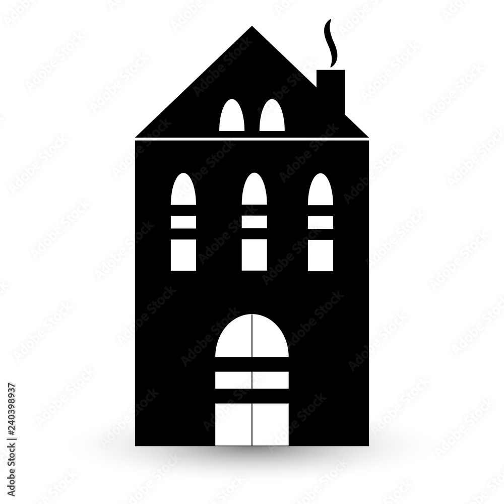 Vector illustration of a building, flat style. House icon, architecture. - Vector