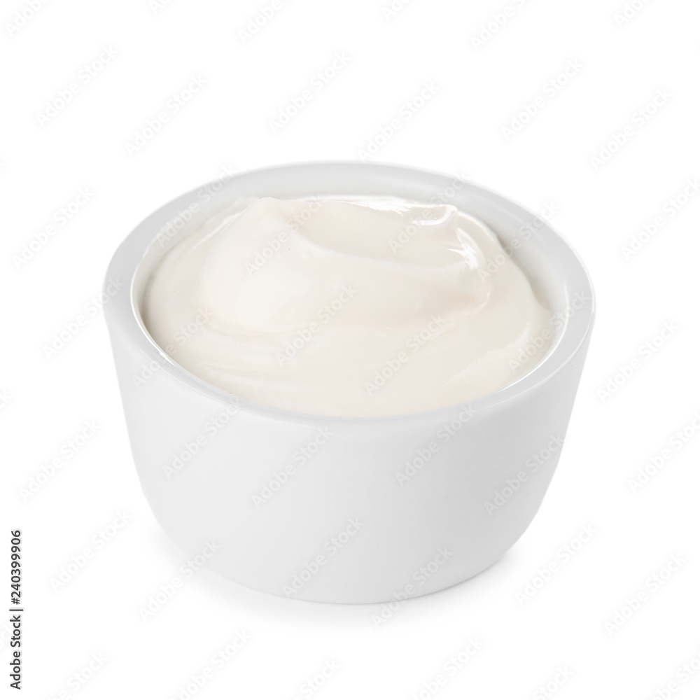 Bowl with sour cream on white background Bowl with sour cream on white background