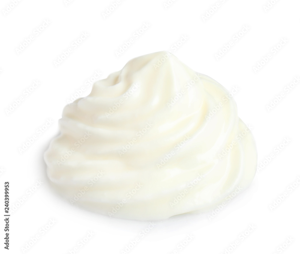 Delicious sour cream on white background. Dairy product Delicious sour cream on white background. Dairy product