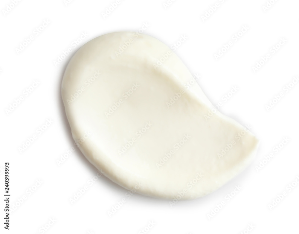 Delicious sour cream on white background, top view. Dairy product Delicious sour cream on white background, top view. Dairy product