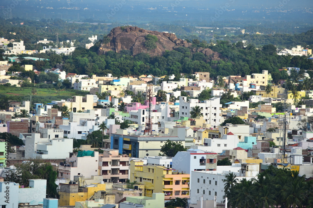 Namakkal, Tamilnadu - India - October 17, 2018: View of Namakkal from Hillock