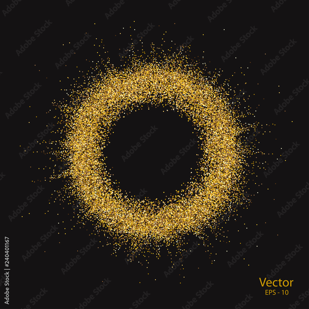 Golden sand.Circle of golden dots .Frame for decoration, vector.
