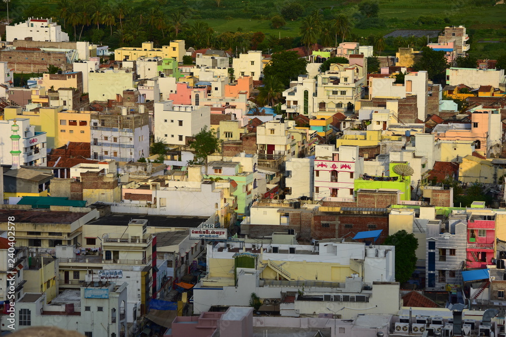 Namakkal, Tamilnadu - India - October 17, 2018: View of Namakkal Town from Hillock
