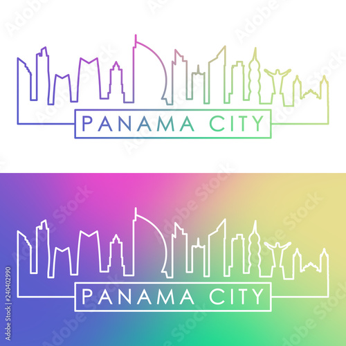 Panama City skyline. Colorful linear style. Editable vector file.