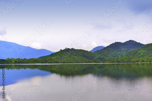 Mountain, hills landscape and Lake in the countryside