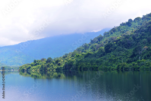 Mountain  hills landscape and Lake in the countryside