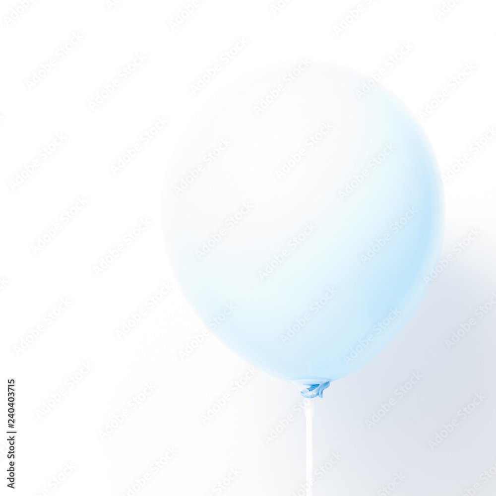 Blue balloon on white background with shadow. Strong light.