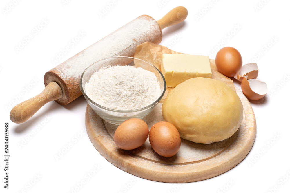 unrolled and unbaked Shortcrust pastry dough recipe on white background unrolled and unbaked Shortcrust pastry dough recipe on white background