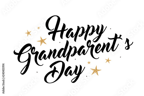 The Best Grandpa, Happy Grandparent's Day banner. Card calligraphy lettering golden stars on White Background. Vector