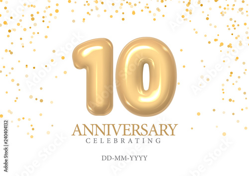 Anniversary 10. inflatable shiny gold 3d numbers.