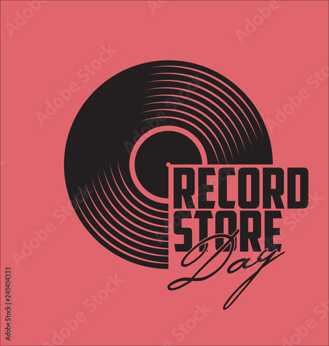 Black vinyl record store day flat concept vector illustration photo