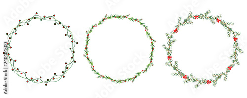 Vector Christmas wreath set with winter floral elements. Season greeting card. Vector illustrationSeason greeting card. Vector illustration