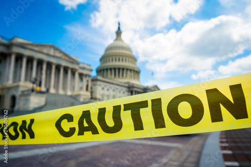 Caution tape condoning off the Capitol Building in Washington DC, USA