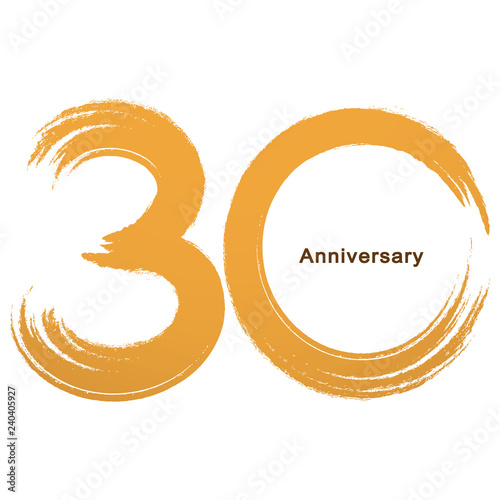 Handwriting - Brush paint celebrating, anniversary of number 30th year anniversary, Luxury duo tone gold brown for invitation card, backdrop, label or stationary