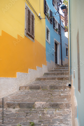 Colorful street straircase of the Istrian town of Piran.