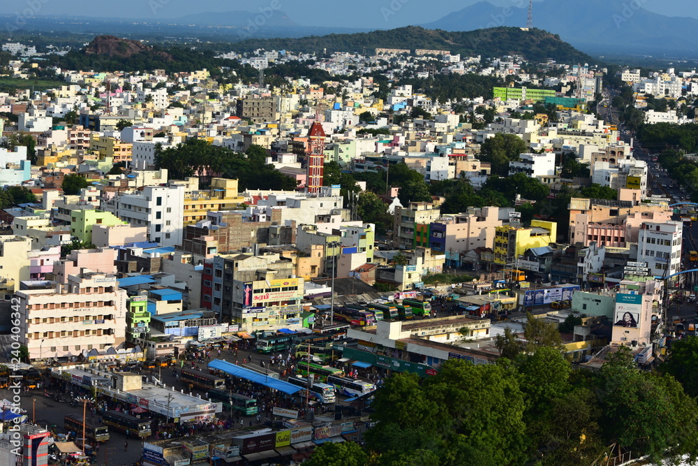 Namakkal, Tamilnadu - India - October 17, 2018: Panoramic View of Namakkal