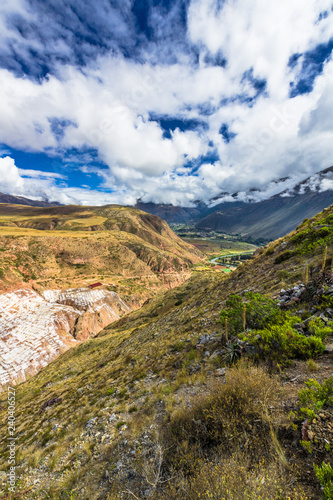 Clouds over the mountain gorge of the Andes mountains