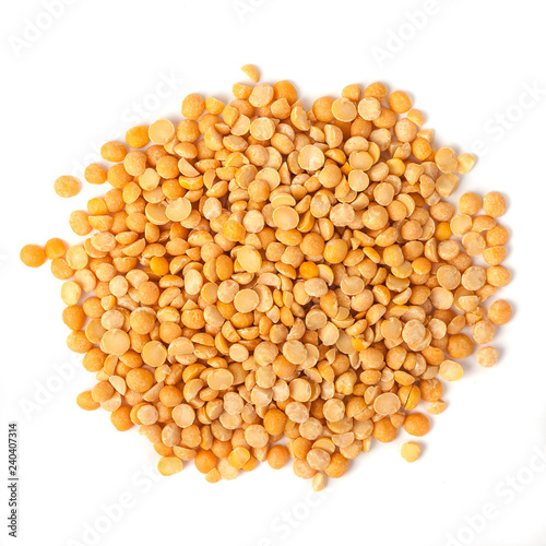 yellow split peas isolated on white background, healty food photo