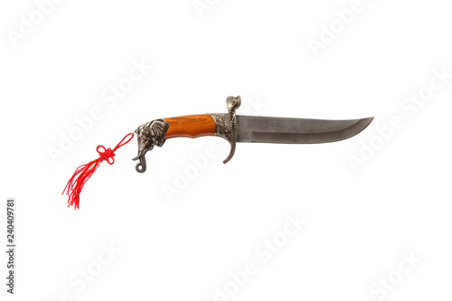 Fotografía Curved ceremonial dagger knife with a decorative sheath isolated on a white background