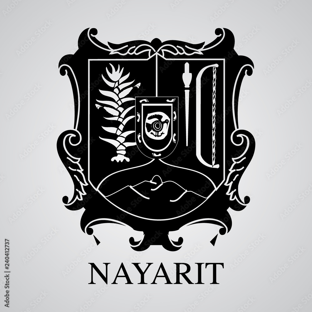 Silhouette of Nayarit Coat of Arms. Mexican State. Vector illustration