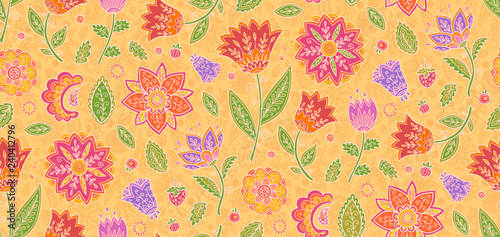 Trendy colors vector floral vintage ornament textile tile  vector seamless pattern