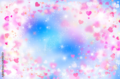 Blurred background of red and pink hearts, Valentine's day, illustration, sky, blue, pink, white, design, beautiful, romance, banner, poster