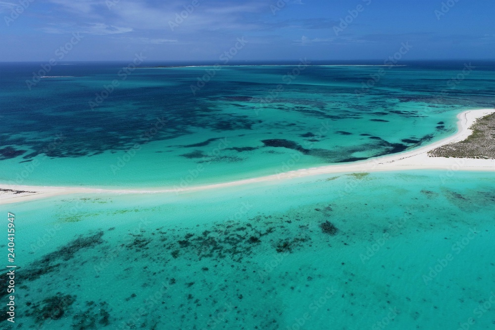 Los Roques, Carribean sea. Fantastic landscape. Aerial view of paradise island with blue water. Great caribbean beach scene