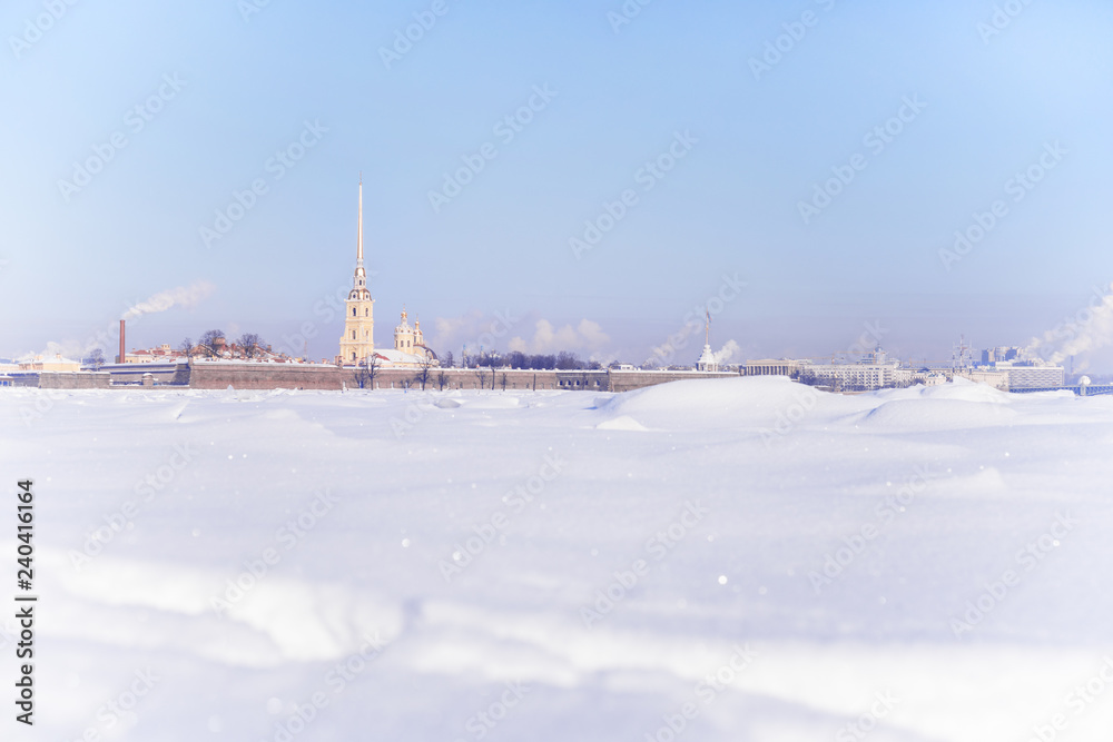 Winter high key view of Peter and Paul fortress in Saint Petersburg, Russia