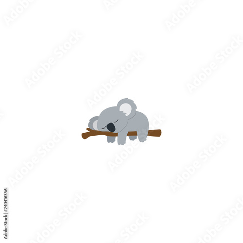 Lazy koala sleeping on a branch flat design, vector illustration