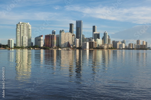 Miami, Florida 09-08-2018 City of Miami skyline and its reflection on the tranquil water of Biscayne Bay. © Francisco