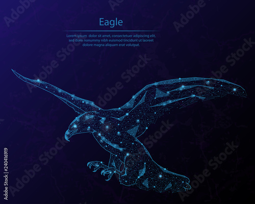 Abstract image of a eagle in the form of the constellation. Consisting of points and lines.