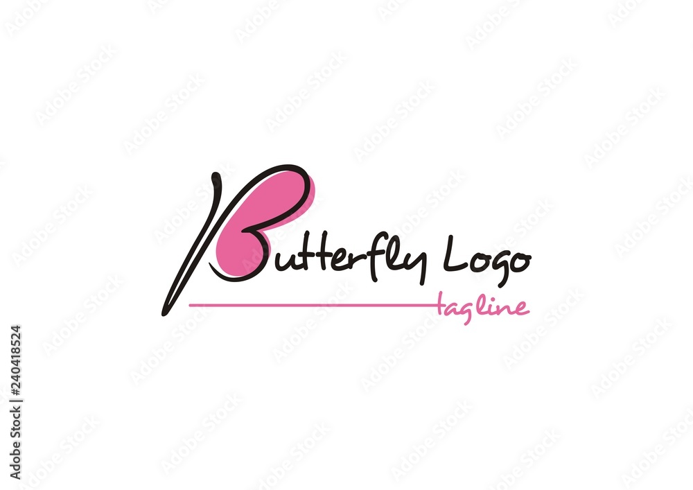 Butterfly logo concept with continuous line of letter b Butterfly logo concept with continuous line of letter b