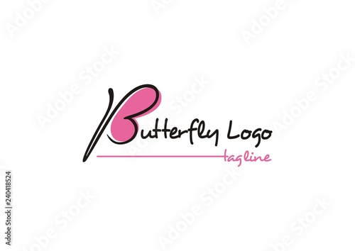 Butterfly logo concept with continuous line of letter b